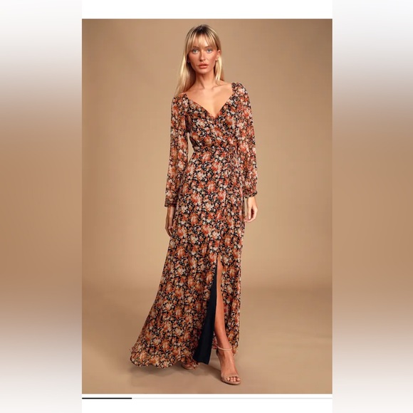 Lulus Autumn Ditsy floral long sleeve wrap maxi dress - Picture 1 of 5